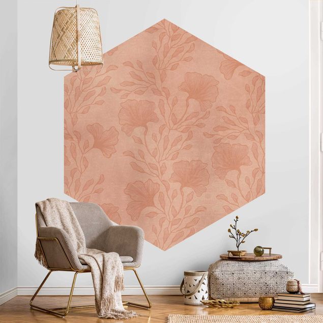 Papel pintado con patrones Delicate Branches In Rosé Gold