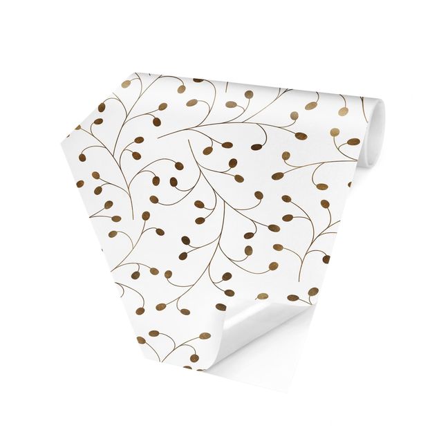Papel pintado hexagonal Delicate Branch Pattern With Dots In Gold