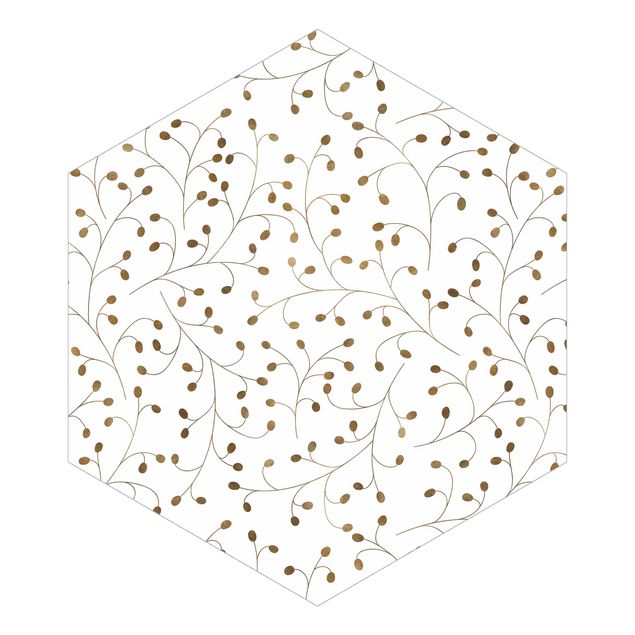 Papel pintado beige Delicate Branch Pattern With Dots In Gold