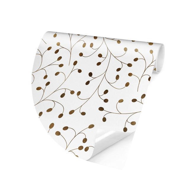 Papel pintado con patrones Delicate Branch Pattern With Dots In Gold