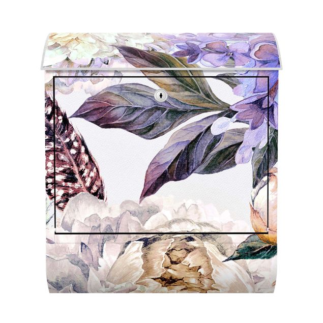 Buzón exterior Delicate Watercolour Boho Flowers And Feathers Pattern