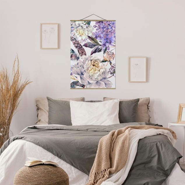 Cuadros de flores Delicate Watercolour Boho Flowers And Feathers Pattern