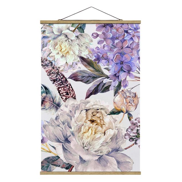 Cuadros plumas Delicate Watercolour Boho Flowers And Feathers Pattern
