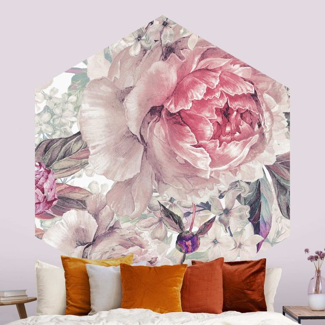 Papel pintado rosas Delicate Watercolour Peony Pattern
