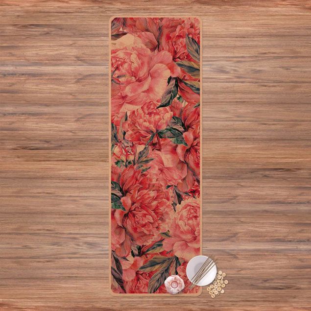 Alfombras modernas Delicate Watercolour Red Peony Pattern