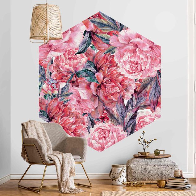 Papel pintado floral Delicate Watercolour Red Peony Pattern