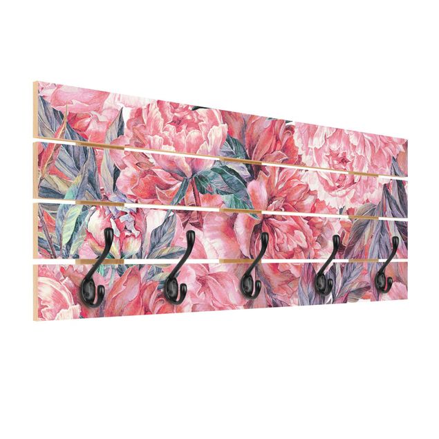Percha pared Delicate Watercolour Red Peony Pattern
