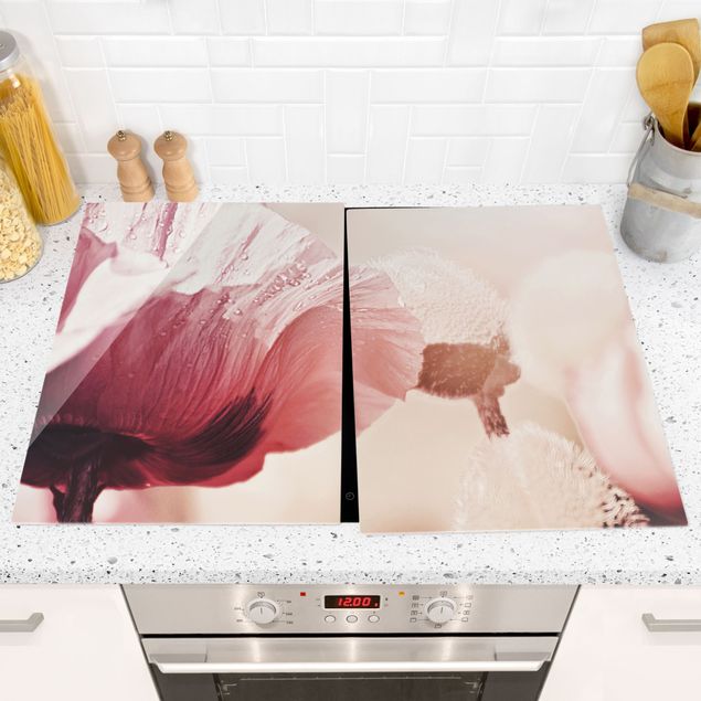 Decoración cocina Pale Pink Poppy Flower With Water Drops