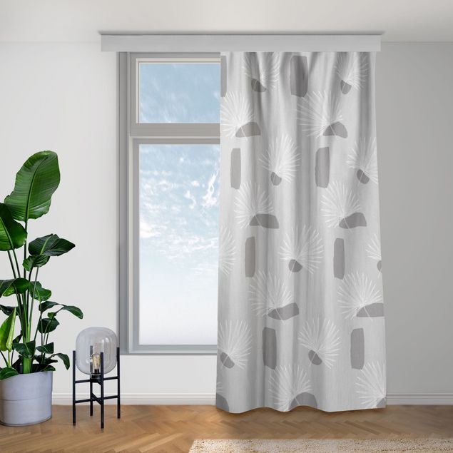 cortinas para sala modernas European Fan Palm Fronds - Grey
